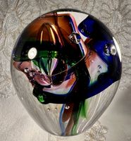 Boule presse-papier sulfure verre  artistique signé multicol