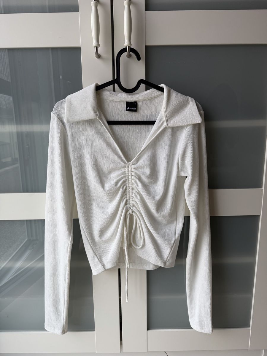 Blusen: Gina Tricot White Collared Cinched Top - Long Sleeve - Size – Gebraucht aus Alchenflüh von panmae8
