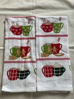 2x Christmas Cotton Towels Festive Hot Chocolate Print new