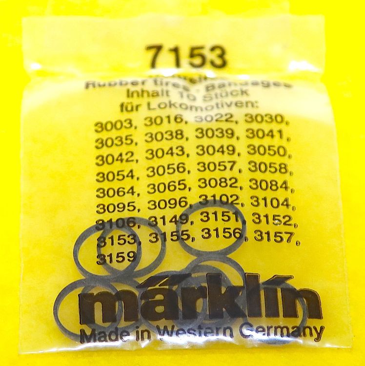 Marklin 7153 - 10pc Set Of Black Rubber Grip Ring Wheels For Model Trains, Diameters 10-14