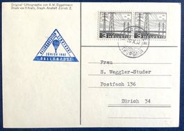 1952 / Postkarte Ballon Post Zürich - Lindenhof