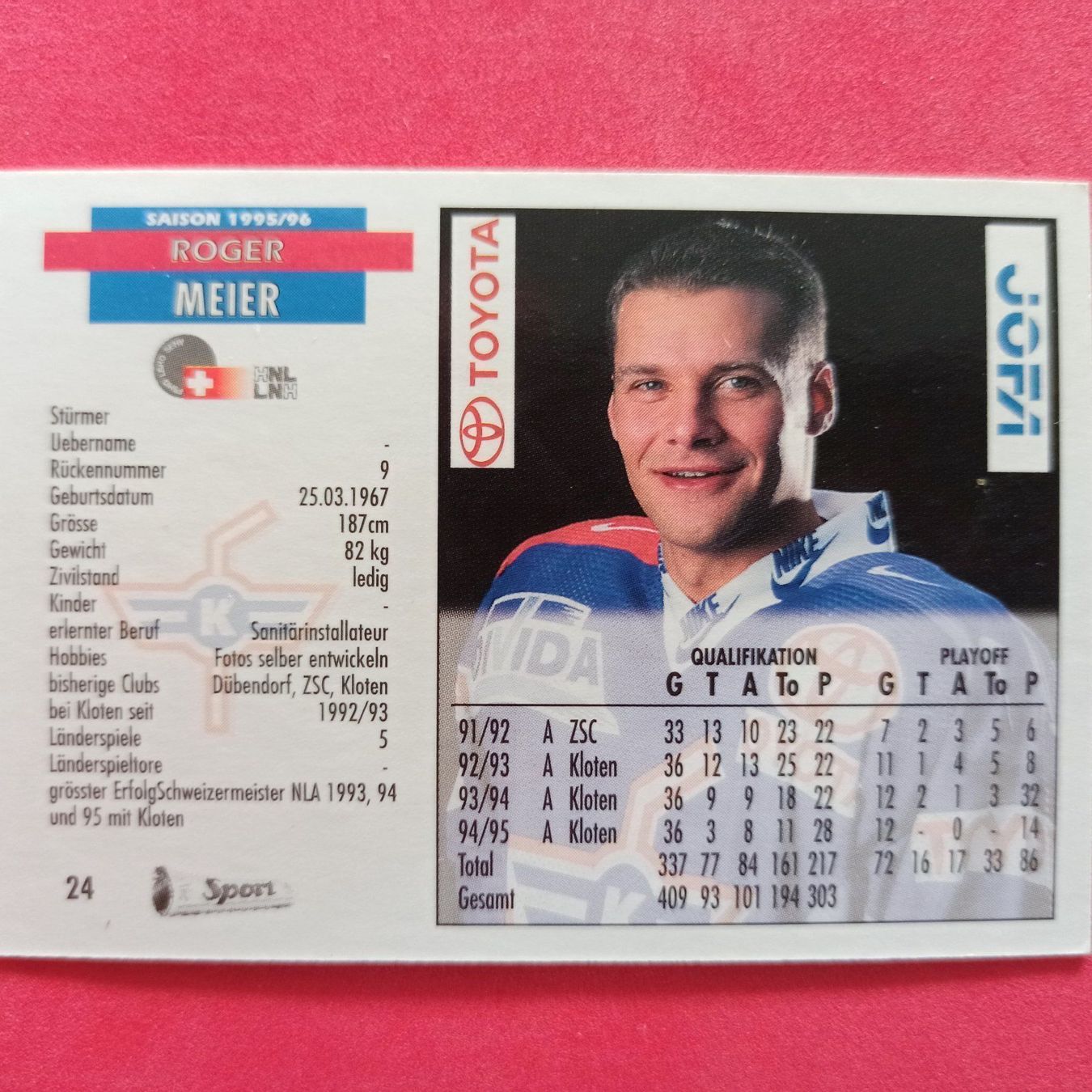 Carte collezionabili: Roger Meier - EHC KLOTEN - 1995/96 – Usato da Dübendorf venduto da kb86_MOVIE 1