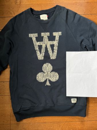 wood wood sweater vintage pullover navy with 1 zip-pocket