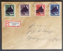 SCHWARZENBERG 1945: RM-Werte (Aufdruck II) auf R-Umschlag