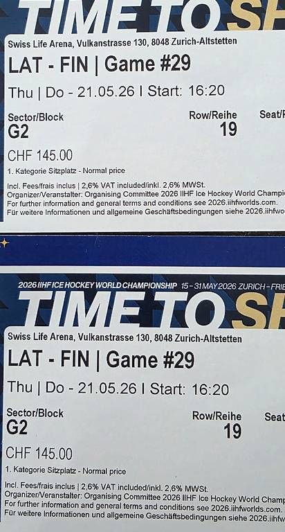 Biglietti: Eishockey WM LAT - FIN  – Usato da Embrach venduto da Alana80