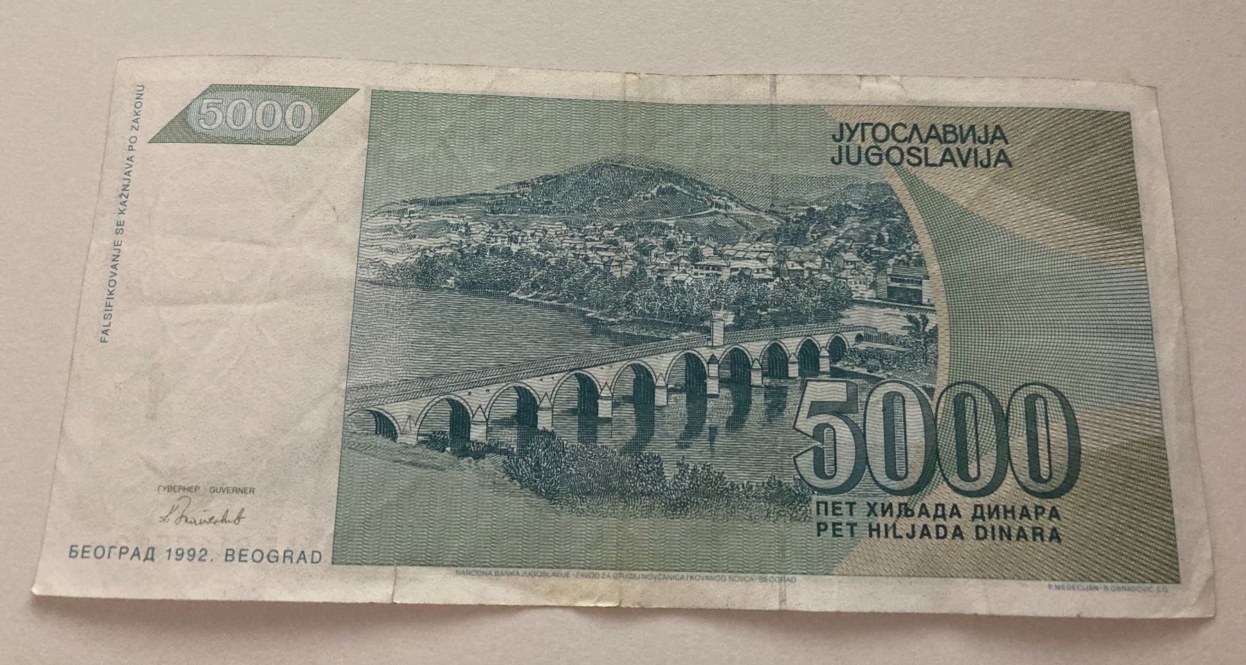 Banconote: Jugoslawien 5000 Dinar 1992 – Usato da Algetshausen venduto da Carrhard 1