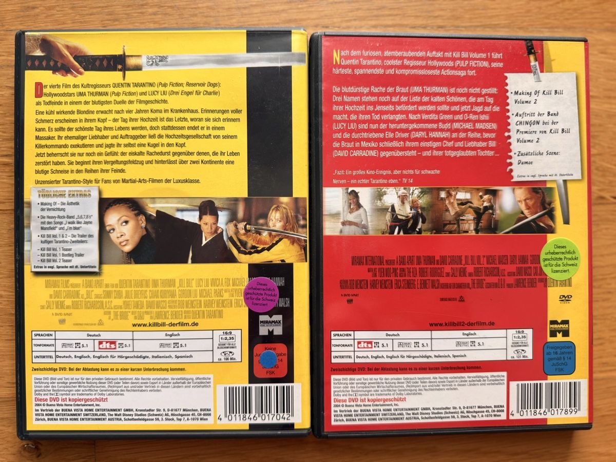 Tutti i DVDs: Kill Bill Volume 1 + Kill Bill Volume 2 - DVD Set – Usato da Kölliken venduto da nerdorado 1