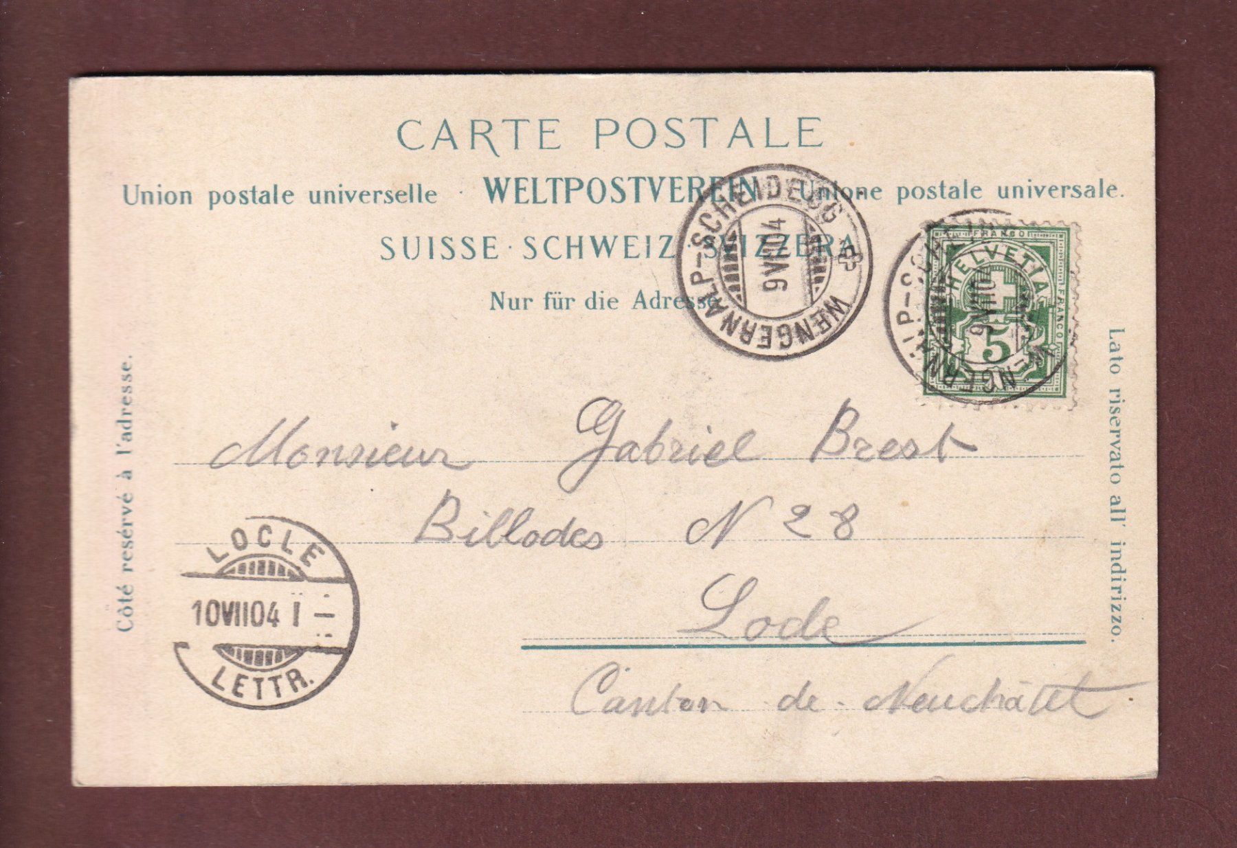 Cartoline postali: BERNER OBERLAND - 1904 – Usato da Pully venduto da nicecards 1