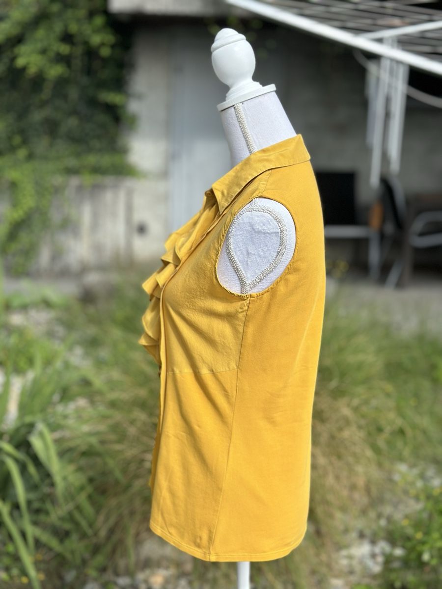 Max Mara Top: Mustard Yellow Blouse Ruffles MaxMara Gr. M – Usato da Zufikon venduto da Modestil365 5