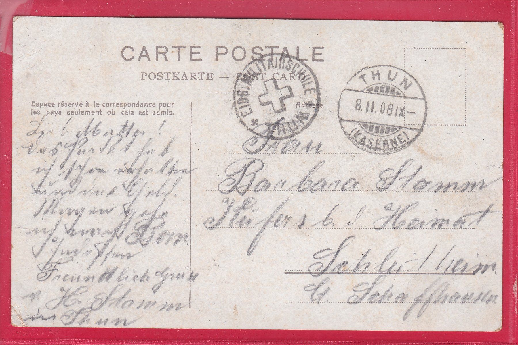 Ansichtskarten: THUN - GENERALANSICHT, 8.2.1908, FELDPOST – Gebraucht aus Oberrieden von Gebirgsstelze 1