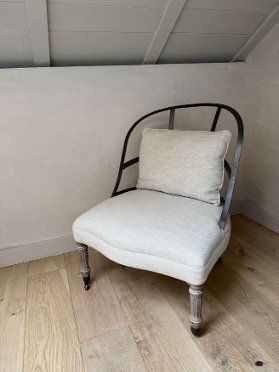Poltrone: Fauteuil lin crème, structure métal noir – Usato da Jussy venduto da sal_2xjp