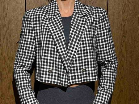 Cropped Blazer Black and White Checkered Like New