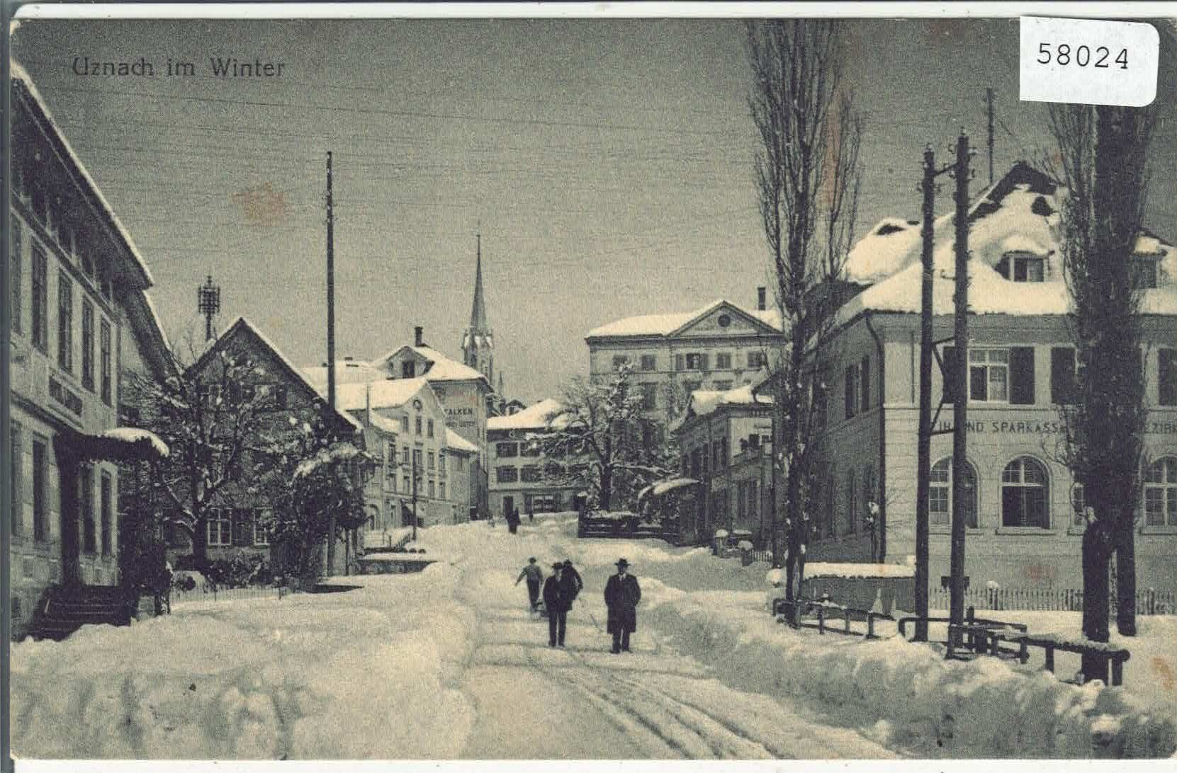 Cartoline postali: Uznach im Winter - Sparkasse - animee – Usato da Ettingen venduto da Kartenplanet