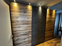 50% günstiger! Schwebetürenschrank "Ravenna" Eiche/Grau