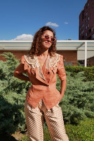 Vintage Embroidered Linen Top Jacket, Statement Collar ☀️