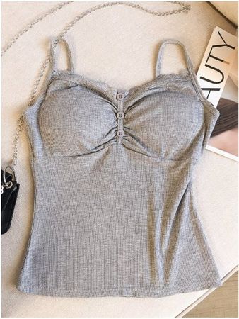 NEUES Top mit Brust Pads uni grau Gr. XS - 226382