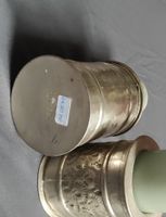 Zwei dekorative Vintage Kerzenhalter aus Metall, Silber