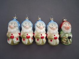 5 Wichtel/Zwerge aus Glas, Christbaumschmuck