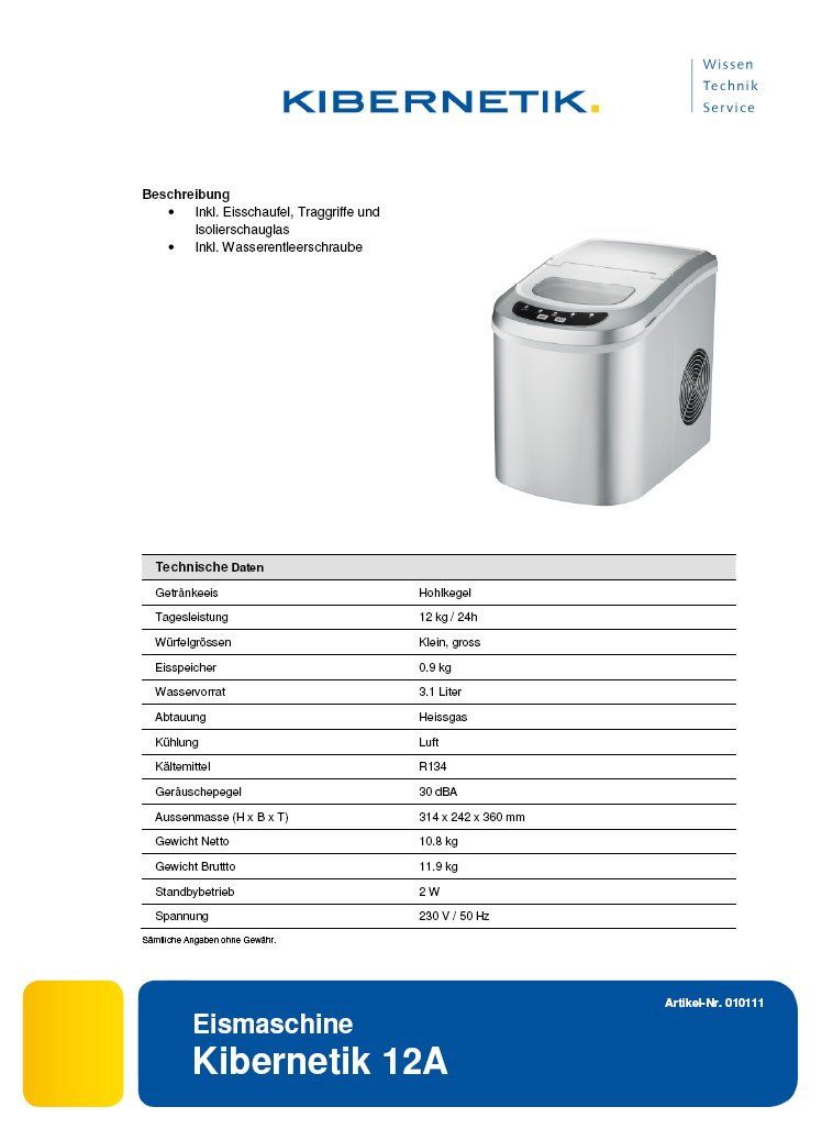 Küchengeräte: Eiswürfelmaschine Kibernetik - 10111 – Neu und originalverpackt aus Opfikon von Shoni 1