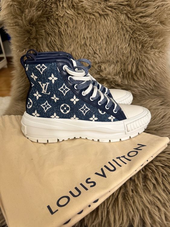 Louis Vuitton Women's Squad Trainer Boots Blue Denim