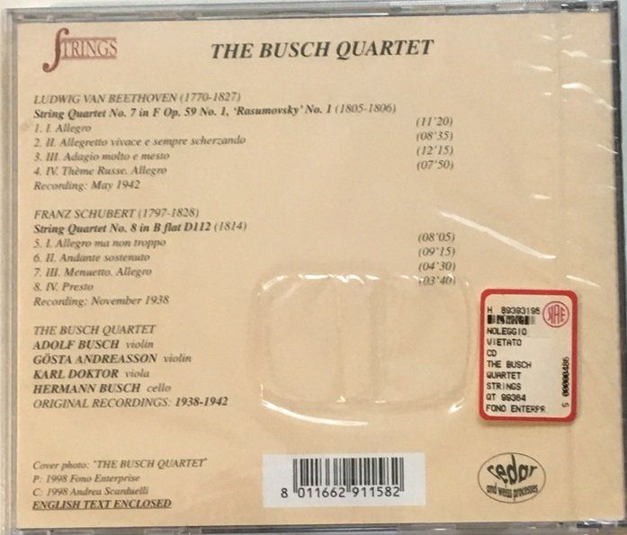 CD: The Busch Quartet - Beethoven / Schubert – Nuovo e nell'imballaggio originale da Grüningen venduto da azulblanco 1