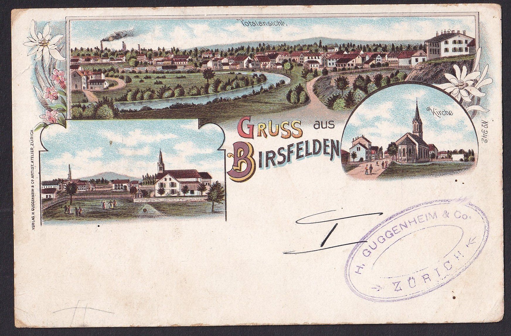 Cartoline postali: Birsfelden farbige Lithografie 3 Bilder – Usato da Olten venduto da clotaldi