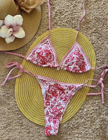 👙Pink Floral Triangle Bikini Set XS - NEW - Free Delivery