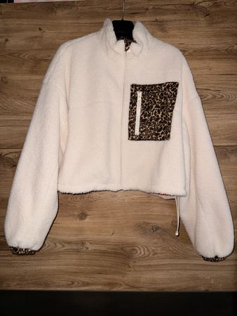 Only Teddy-Fleece Jacke mit Leo-Muster, Gr. S