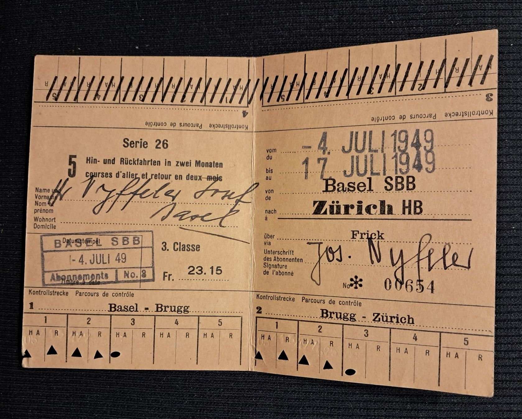 Billets: SCHULER - LEHRLINGSABONNEMENT SBB - CFF - 1949 – D'occasion à Ponto Valentino par giorgia06 3