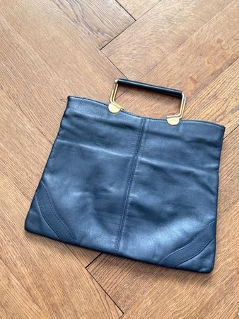 Vintage Handtasche aus dunkelblauem Echtleder