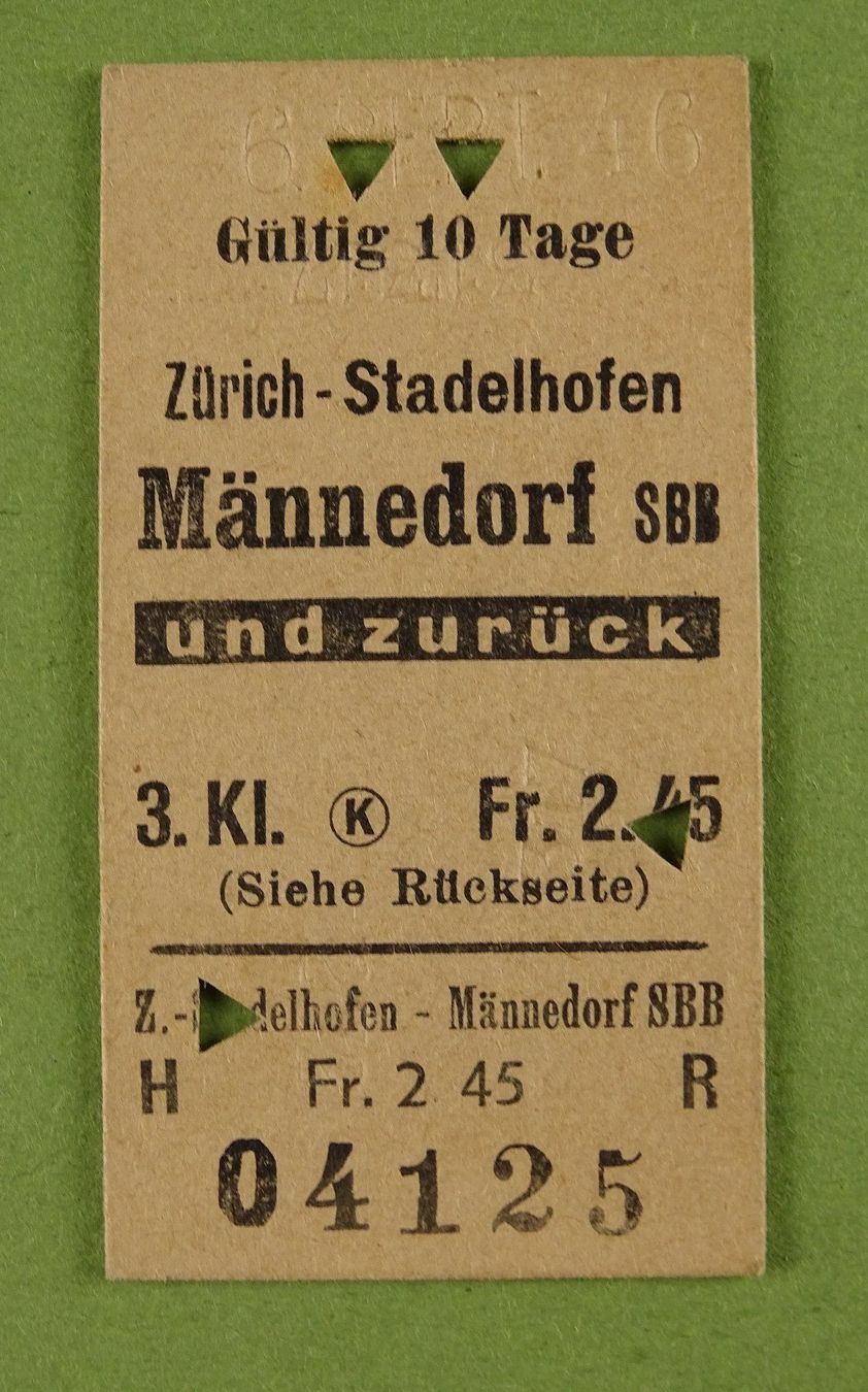 Biglietti: BILLET ZH STADELHOFEN MÄNNEDORF 1946 – Usato da Grüningen venduto da Kartensammler