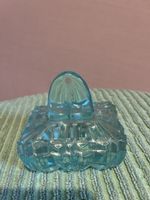 Antike Schmuckdose aus Glas, Hellblau, Vintage, Top!