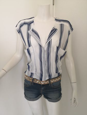 🤩MANGO BLUSE BLAU-WEISS ÄRMELLOS MIT TASCHEN NEU & GUCCI P.