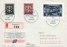1945 R-Brief mit Spendeblock Ausschnitt W21A, illustr. Beleg