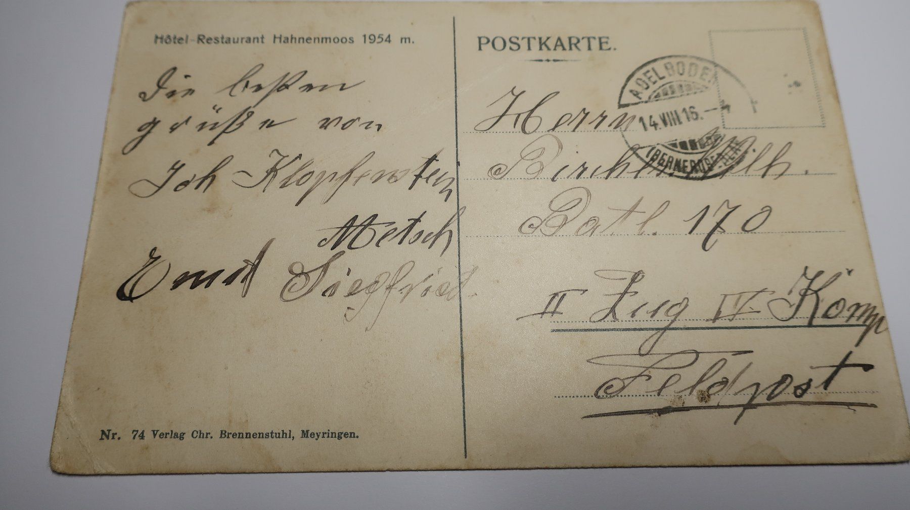 Cartoline postali: Hotel Restaurant Hahnenmoos 1916 – Usato da Cormoret venduto da Pascalll2001 4