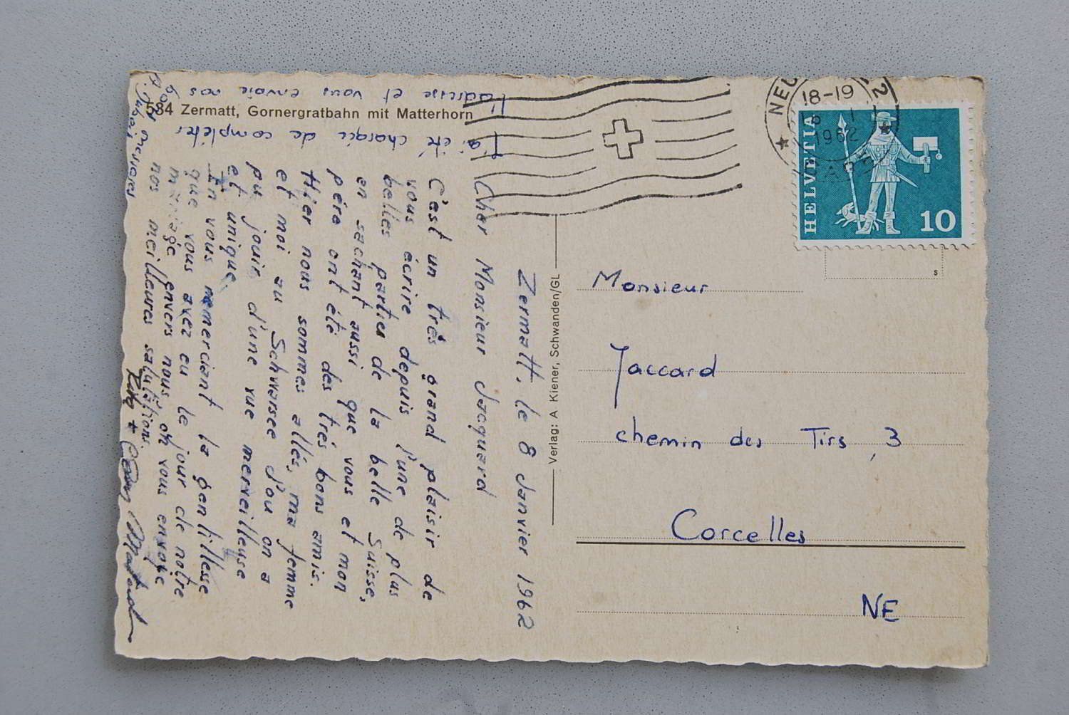 Cartoline postali: AK Zermatt, Gornergratbahn mit Matterhorn 1962 – Usato da Rüfenacht BE venduto da Toro06 1