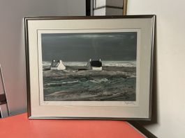 Lithographie Georges Laporte Häuser am Meer limitiert,Signie