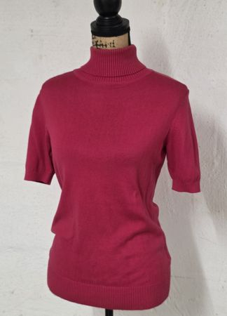 Bordeaux Rollkragenshirt Gr. 36/38 - Kurzarm Baumwolle