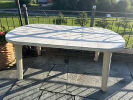 Gartentisch ausziehbar inkl. 6 Hochlehner, klappbar