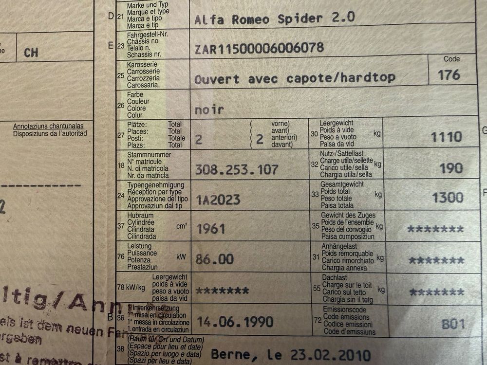 Alfa Romeo Spider 2.0 (Gebraucht) in Corgémont für CHF 3500 – nur ...