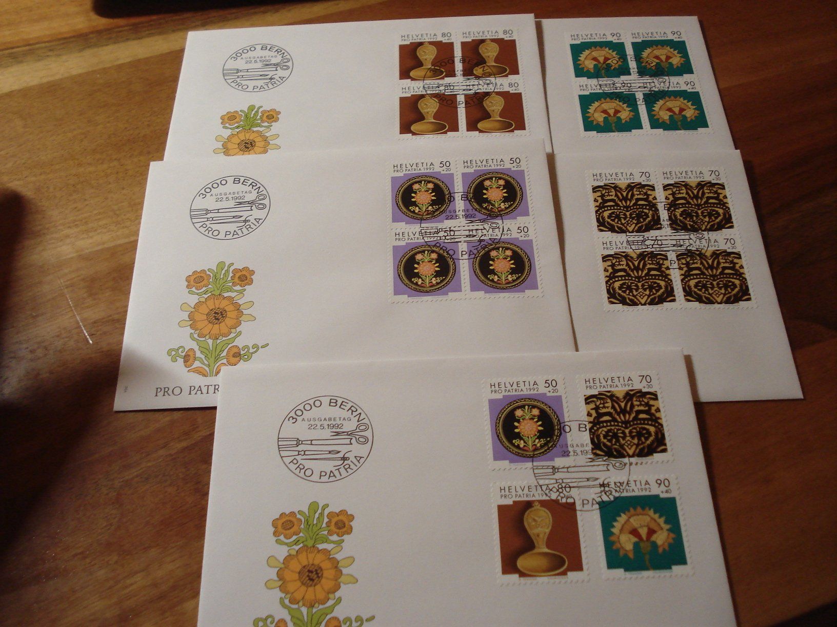 Tutti i francobolli: Pro Patria 1992, FDC Satz + 4erblocks, , 5 Belege – Usato da Niederwil AG venduto da morostahu 1