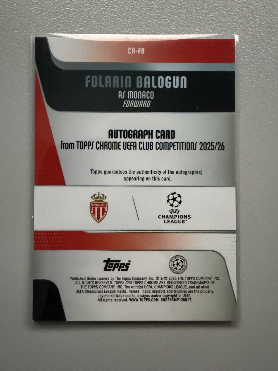Topps Cartes à collectionner: Folarin Balogun - TOPPS Chrome Autograph – Neuf (Voir description) à Luzern par Ch144 1