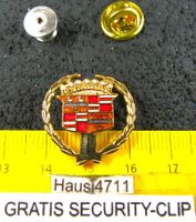 CADILLAC AUTO LOGO MIT LORBEERKRANZ PIN M. SECURITY-CLIP GOL