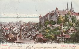 Alte Ansichtskarte Neuchâtel, Château et les Alpes, geste...