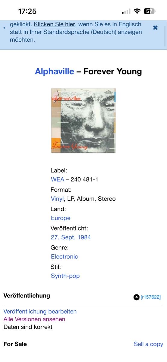 Dischi in vinile: Alphaville. 1984. Forever Young – Usato da Faulensee venduto da Mizuno06 6