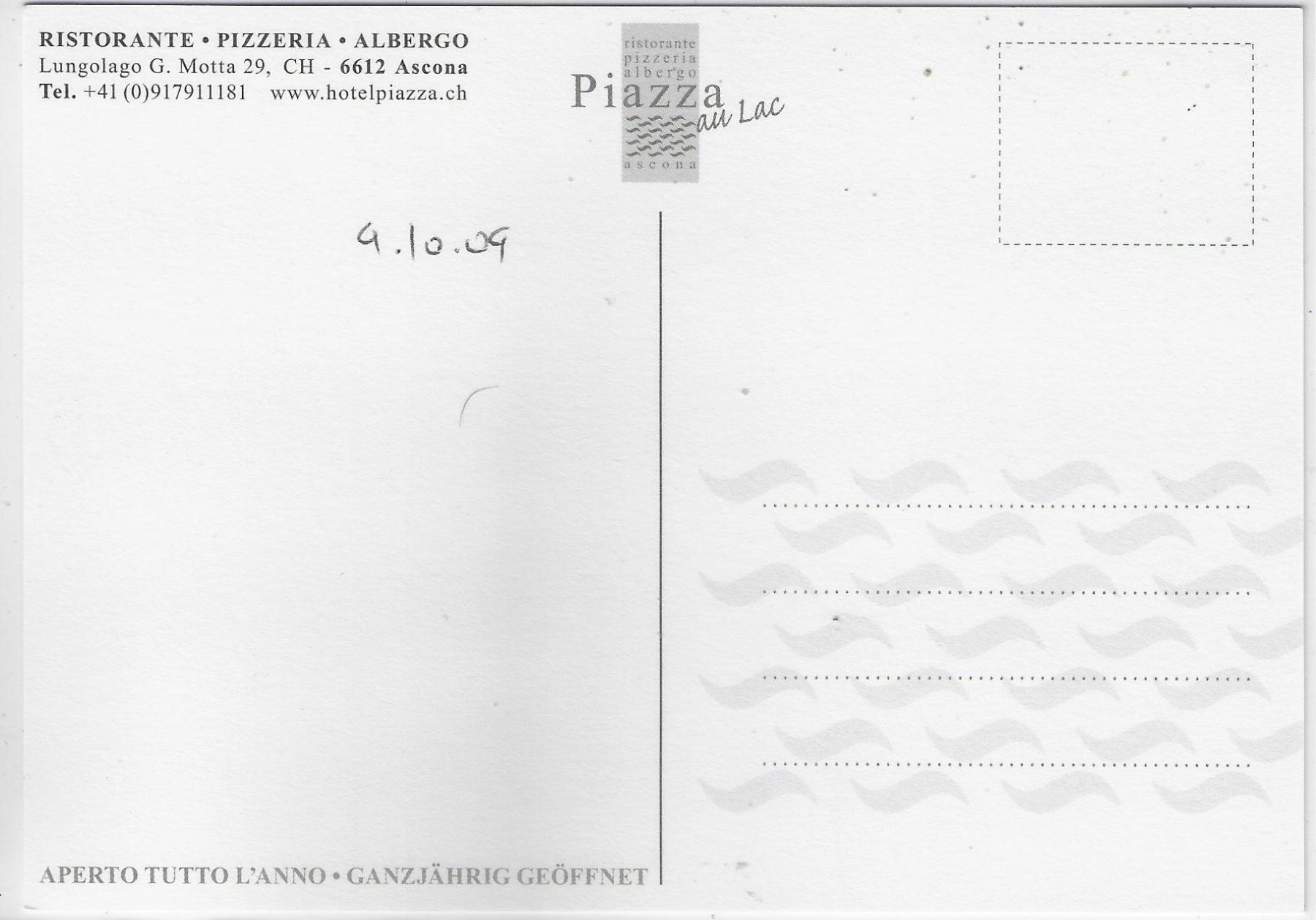Cartoline postali: Ristorante Piazza au Lac - Ascona – Usato da Ettingen venduto da Kartenplanet 1