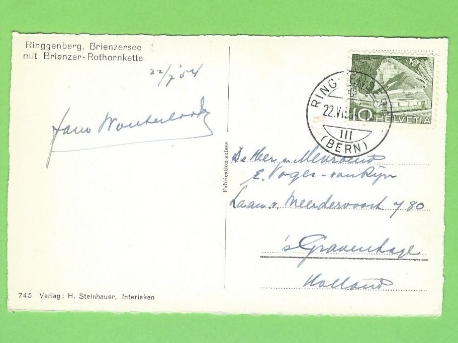 Ansichtskarten: Ringgenberg, Brienzersee mit Brienzer-Rothornkette – Gebraucht aus Zürich von t24_de 1