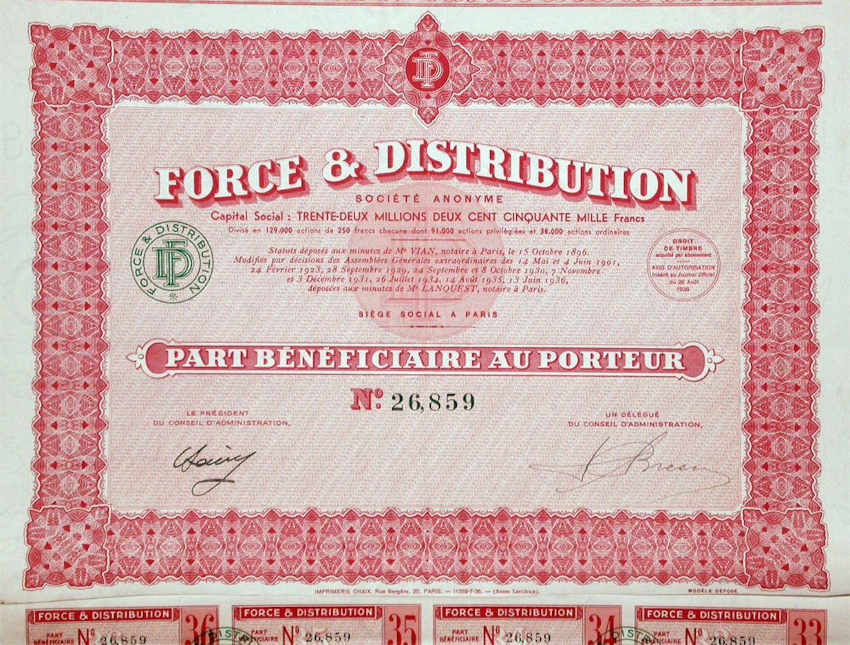Documents: Force & Distribution SA, Paris - 1936 – D'occasion à Solothurn par Sgasche