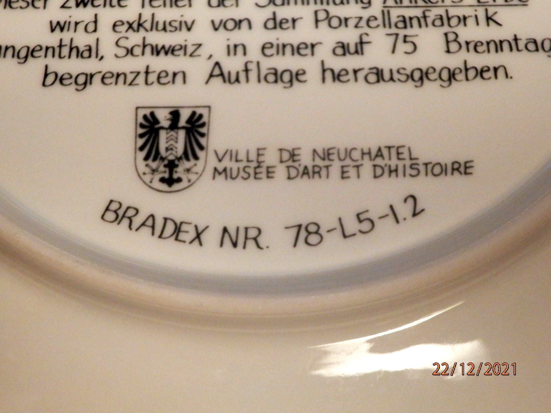Teller: Albert Anker, Wandteller, Auflage limit. – Gebraucht aus Ueberstorf von dinbau 3