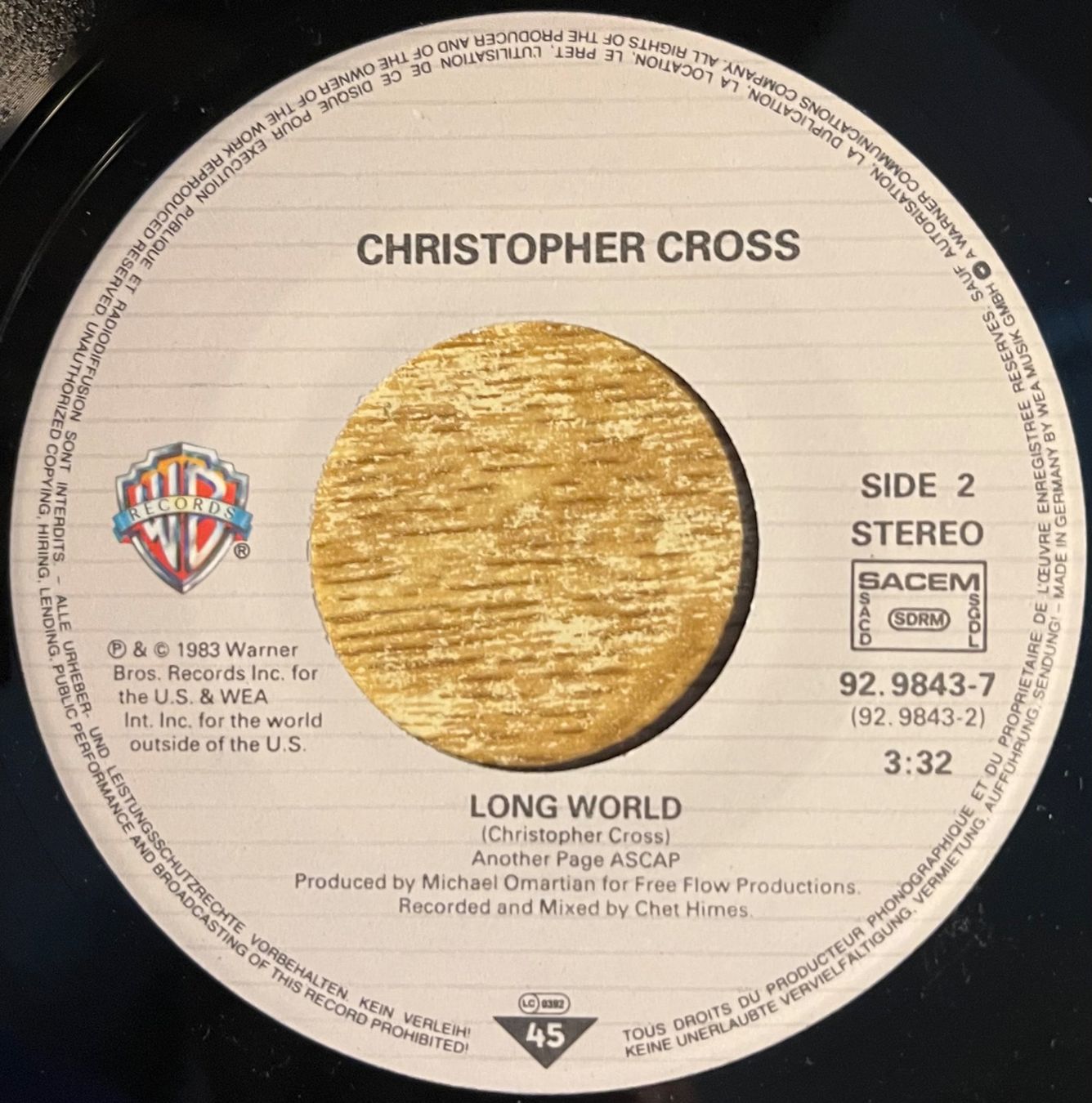 Dischi in vinile: CHRISTOPHER CROSS - ALL RIGHT – Usato da Bussigny venduto da vinyl-pas-cher 3